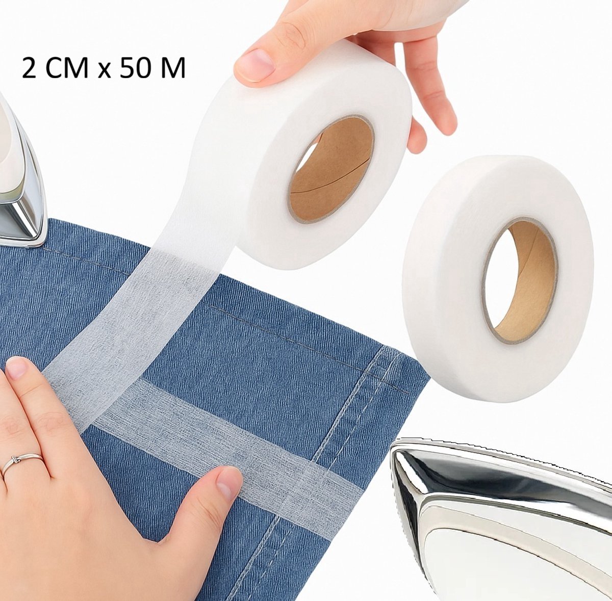 Dubbelzijdige Niet-Geweven Interlining Zoomtape – 50 Meter × 2 cm – Strijkbare Lijmstof voor Naaivrije Zooms | Wit | DIY, Kleding & Gordijnen